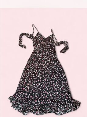 Black Floral Maxi Dress with Pink and White Blossoms